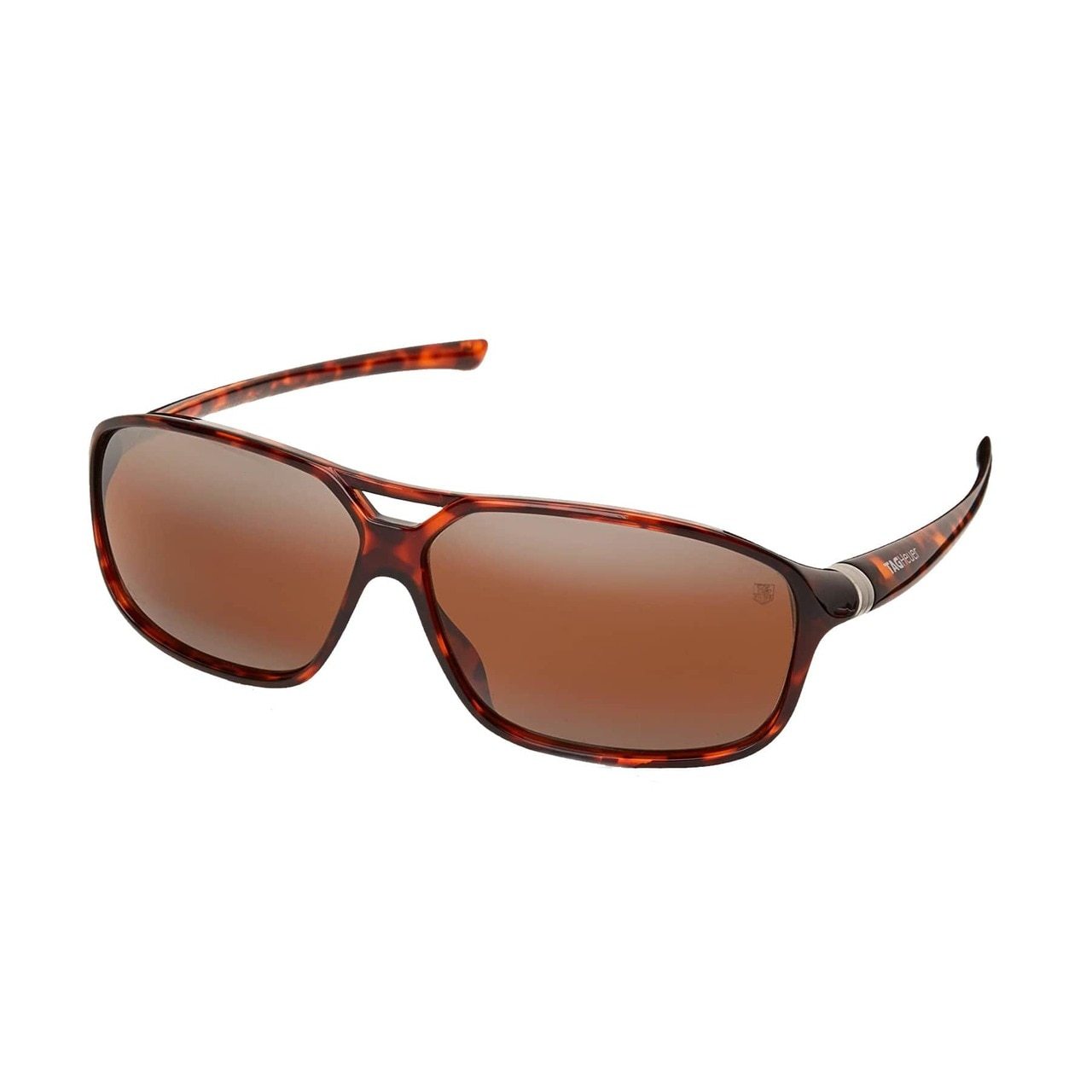 TAG Heuer 6044-211 sunglasses featuring a tortoise frame and brown outdoor lenses, designed for men with a rectangular shape.